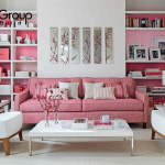 Phòng khách màu hồng kết hợp màu trắng 1