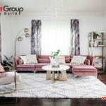 Phòng khách màu hồng kết hợp màu trắng 3