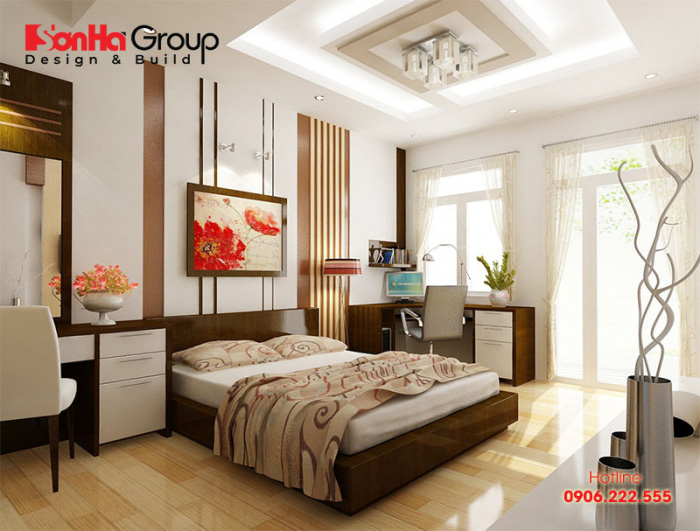 Phương án thiết kế phòng ngủ hiện đại với nội thất đơn giản diện tích 15m2 