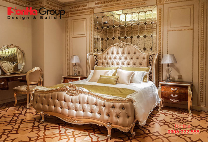 Sắc màu tươi sáng và nhẹ nhàng được ưu tiên bày trí trong căn phòng ngủ kiểu pháp mềm mại này 