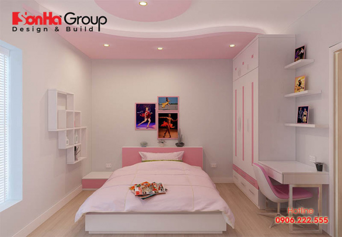 Sự kết hợp 2 gam màu hồng - trắng mang đến cho không gian phòng ngủ vẻ đẹp nhẹ nhàng và tinh tế 