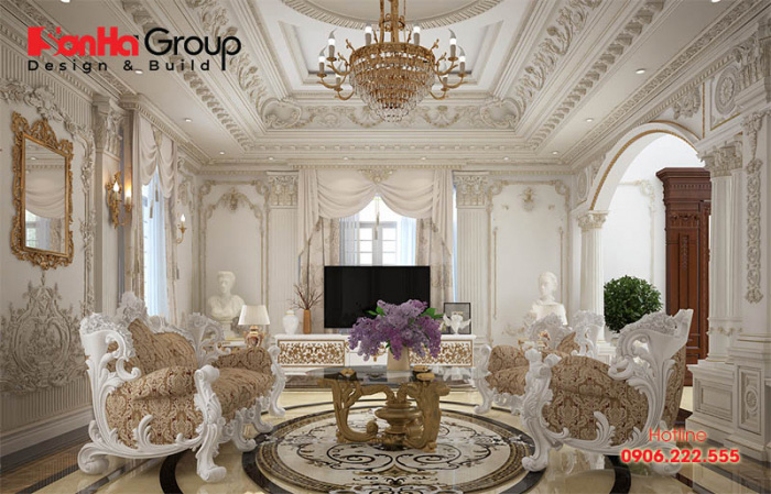 Thêm một thiết kế phòng khách đẹp nhẹ nhàng dành cho biệt thự phong cách cổ điển