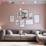 Thiết kế phòng khách màu hồng kết hợp với màu xám 1