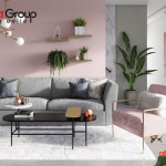 Thiết kế phòng khách màu hồng kết hợp với màu xám 3