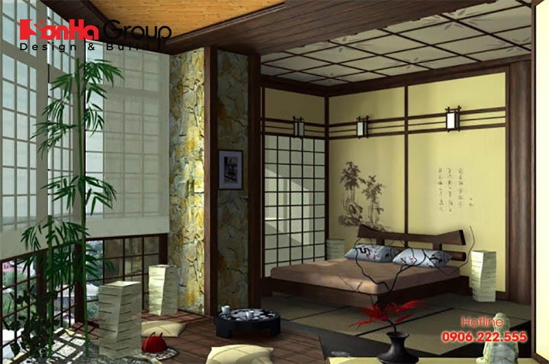 Những chiếc giường đơn giản cùng những đồ nội thất tối giản, kết hợp với ánh sáng và màu sắc tạo nên một phòng ngủ kiểu Nhật tối giản