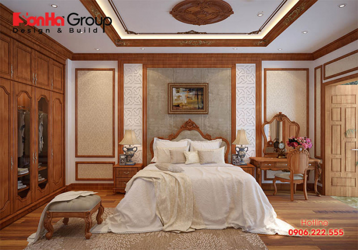 Vẻ đẹp xa hoa và mãn nhãn của căn phòng ngủ theo phong cách cổ điển sử dụng nội thất gỗ tự nhiên bền đẹp, sang trọng 