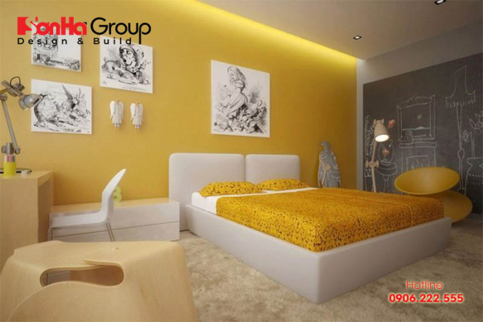 Ý tưởng trang trí phòng ngủ với gam màu vàng nhạt đọc đáo và cá tính. 
