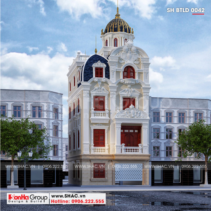 Biệt thự lâu đài mini 4 tầng 1 tum 90m2 sang trọng – SH BTLD 0042 3 Biệt thự lâu đài mini kiểu Pháp 4 tầng 1 tum sở hữu đường nét kiến trúc vững chãi thể hiện uy quyền của chủ sở hữu