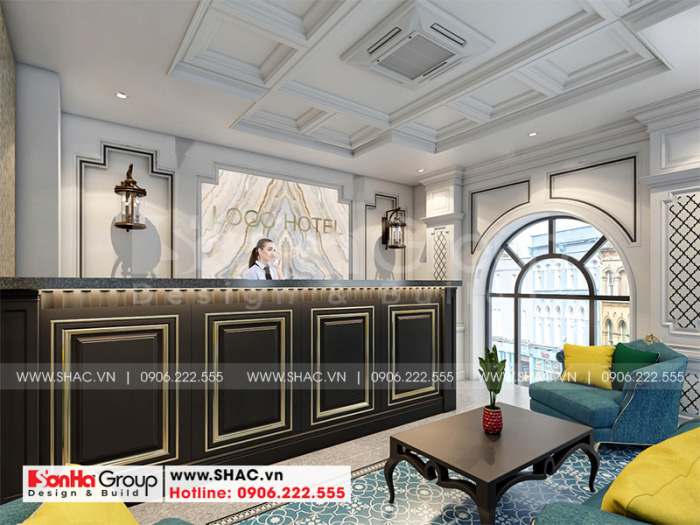 Thiết kế nội thất quầy lễ tân khách sạn mini 2 sao tại Quảng Ninh 