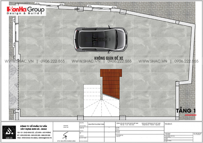 Biệt thự lâu đài mini 4 tầng 1 tum 90m2 sang trọng – SH BTLD 0042 4 Bản vẽ mặt bằng tầng 1 biệt thự lâu đài mini diện tích sàn 88,16m2 (7,6m x 11,6m) tại Hưng Yên