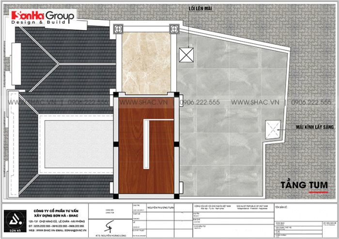 Biệt thự lâu đài mini 4 tầng 1 tum 90m2 sang trọng – SH BTLD 0042 8 Bản vẽ mặt bằng tầng tum biệt thự lâu đài mini diện tích sàn 88,16m2 (7,6m x 11,6m) tại Hưng Yên