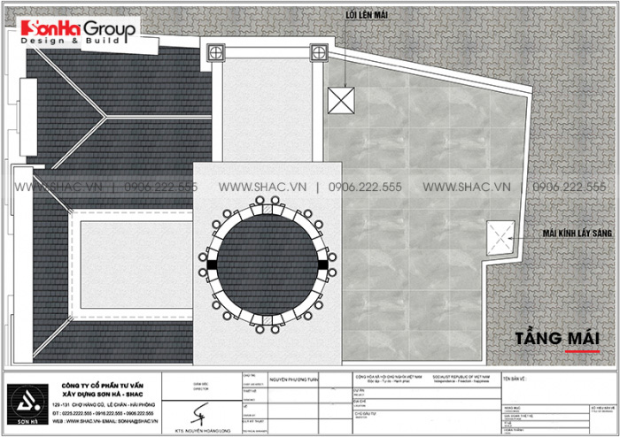Biệt thự lâu đài mini 4 tầng 1 tum 90m2 sang trọng – SH BTLD 0042 9 Bản vẽ mặt bằng tầng mái biệt thự lâu đài mini diện tích sàn 88,16m2 (7,6m x 11,6m) tại Hưng Yên