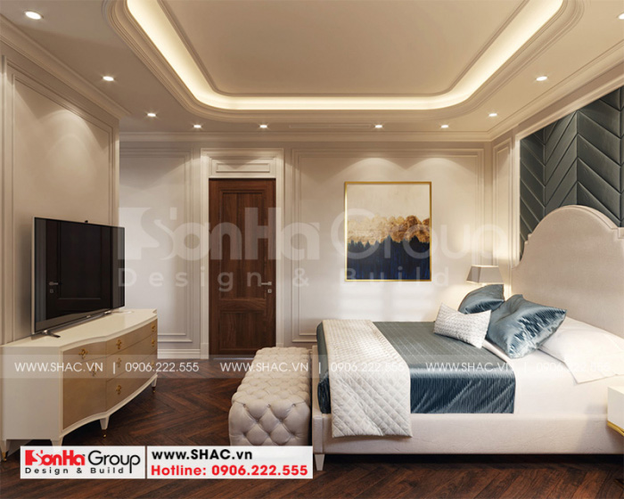 Mẫu trang trí phòng ngủ biệt thự với nội thất tân cổ điển sang trọng mang đến không gian ấm cúng 