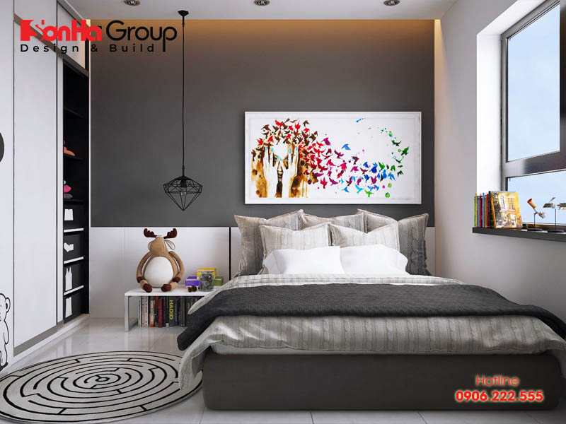 Thiết kế phòng ngủ vợ chồng diện tích 10m2 theo phong cách hiện đại đơn giản mang đến một không gian cục lỳ tiện nghi, hài hòa