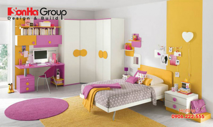 Điểm nhấn từ màu hồng cho phòng ngủ bé gái,  tuỳ theo sở thích của các bé mà cha mẹ lựa chọn tone màu hồng đậm hay nhạt khác nhau 