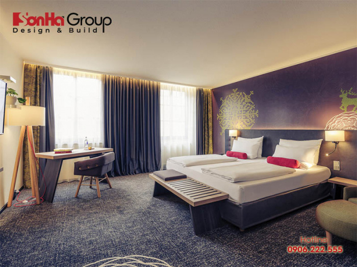 50+ Mẫu thiết kế nội thất phòng ngủ khách sạn chuẩn 4 sao 13 Không gian phòng ngủ khách sạn thiết kế hiện đại, trẻ trung chuẩn phong thủy