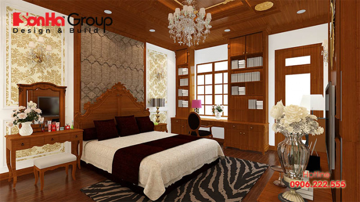 Màu nâu của gỗ  mang vẻ đẹp lịch lãm, đẳng cấp khiến không gian phòng ngủ thêm sang trọng 