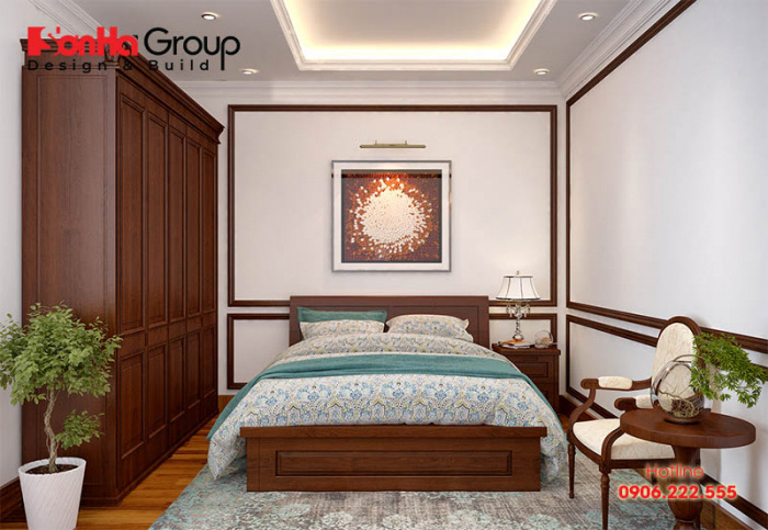 Mẫu thiết kế phòng ngủ diện tích 20m2 với nội thất gỗ kiểu dáng đơn giản nhưng sang trọng 