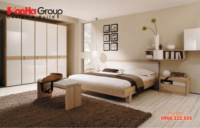 Những gam màu trung tính luôn là sự lựa chọn hoàn hảo cho không gian phòng ngủ hình chữ nhật 