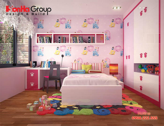 Phòng ngủ đẹp cho con gái với hình ảnh công chúa Bạch Tuyết 
