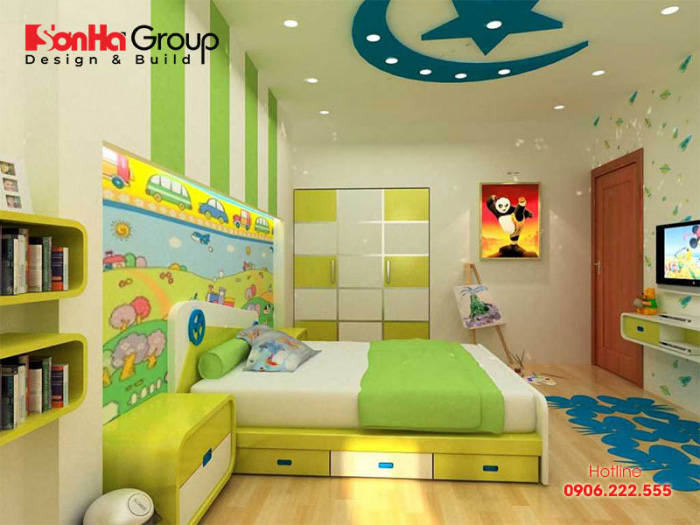 Sự kết hợp hài hòa của màu sắc mang đến không gian phòng ngủ sinh động nhất cho bé 