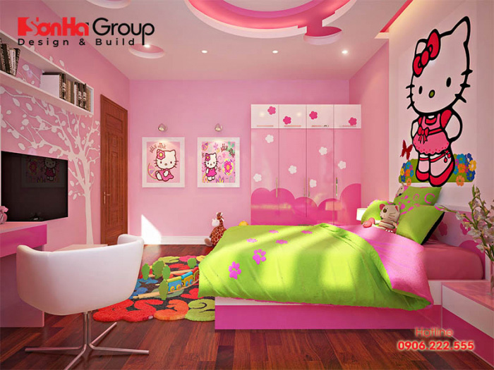 Sự sáng tạo về kiểu trang trí phòng ngủ cho bé gái luôn là đề tài hấp dẫn với bất cứ KTS Sơn Hà nào cũng rất thích thú thực hiện 