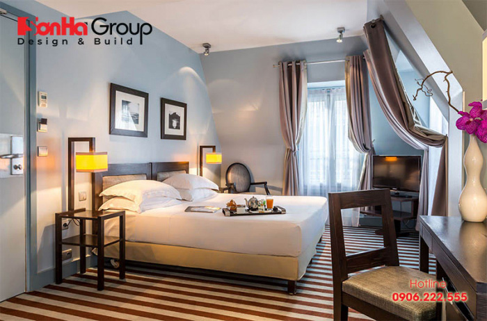 50+ Mẫu thiết kế nội thất phòng ngủ khách sạn chuẩn 4 sao 14 Tham khảo ý tưởng trang trí phòng ngủ khách sạn 4 sao với nội thất hiện đại cao cấp