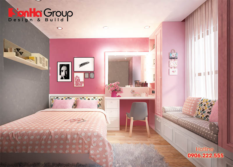 Với thiết kế phòng ngủ bé gái 15 tuổi năm 2024, chúng tôi mang đến cho các bé gái cảm giác như đang sống trong mơ. Với sự kết hợp của màu hồng, tím và trắng, phòng ngủ trở nên thân thiện và dễ thương. Các nàng sẽ có không gian riêng tư của mình để thỏa sức sáng tạo và chơi đùa.