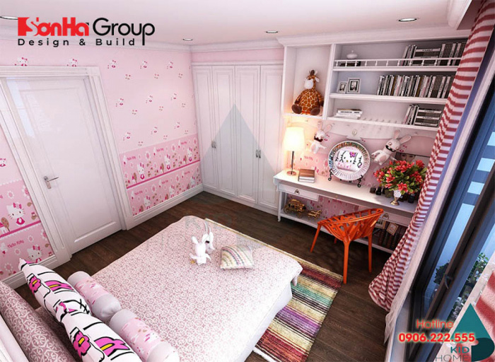 Toàn cảnh không gian phòng ngủ đẹp với gam màu nhẹ nhàng dành riêng cho bé gái tuổi 12 