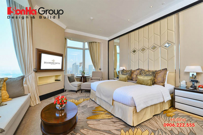 50+ Mẫu thiết kế nội thất phòng ngủ khách sạn chuẩn 4 sao 2 Tùy thuộc vào loại phòng để chủ đầu tư và kiến trúc sư đưa ra diện tích phòng ngủ khách sạn phù hợp nhất đảm bảo tiêu chuẩn 4 sao