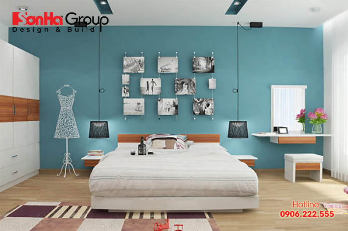 Xanh dương là gam màu được các gia chủ mệnh Thủy lựa chọn để trang trí không gian phòng ngủ của mình 