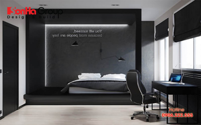 Ý tưởng thiết kế phòng ngủ hiện đại với tone màu trắng đen độc đáo 2 