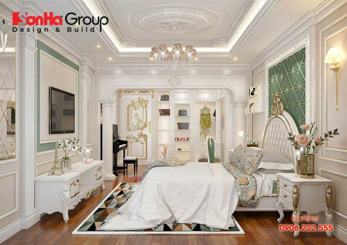 Ý tưởng trang trí phòng ngủ mang phong cách cổ điển đẹp, trang nhã dành cho con gái với tone màu trắng chủ đạo vô cùng hoàn hảo 