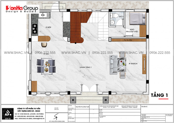 Mặt bằng chi tiết công năng tầng 1 biệt thự Vinhomes Imperia 12m x 11,8m phong cách tân cổ điển tại Hải Phòng 