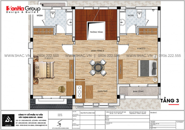 Mặt bằng chi tiết công năng tầng 3 biệt thự Vinhomes Imperia 12m x 11,8m phong cách tân cổ điển tại Hải Phòng 