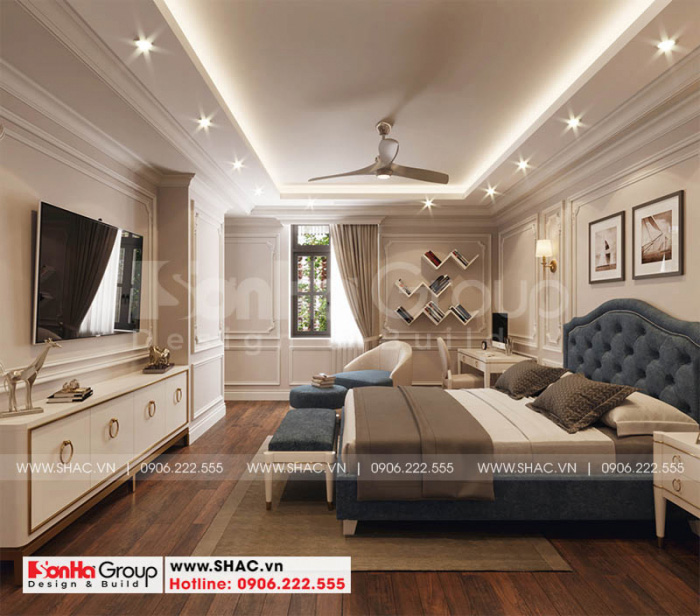 Mẫu biệt thự tân cổ điển 3 tầng 2 mặt tiền diện tích 180m2 - SH BTP 0151 15 Mẫu thiết kế phòng ngủ đẹp sử dụng nội thất gỗ và sàn gỗ màu sắc tinh tế