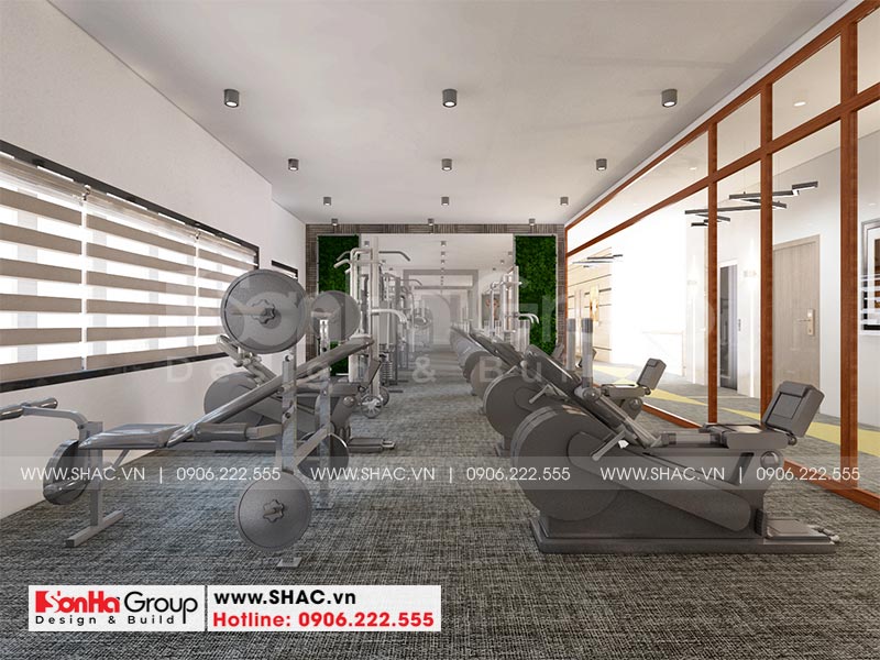 Không gian nội thất phòng tập gym khách sạn 6 tầng tại bình dương