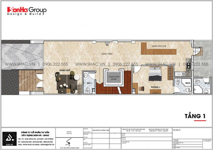 4 Bản vẽ tầng 1 khách sạn tân cổ điển mặt tiền 6m tại sài gòn sh ks 0071