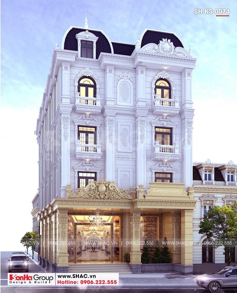 Thiết kế khách sạn tân cổ điển mini 2 sao diện tích 9,67m x 22,77m 