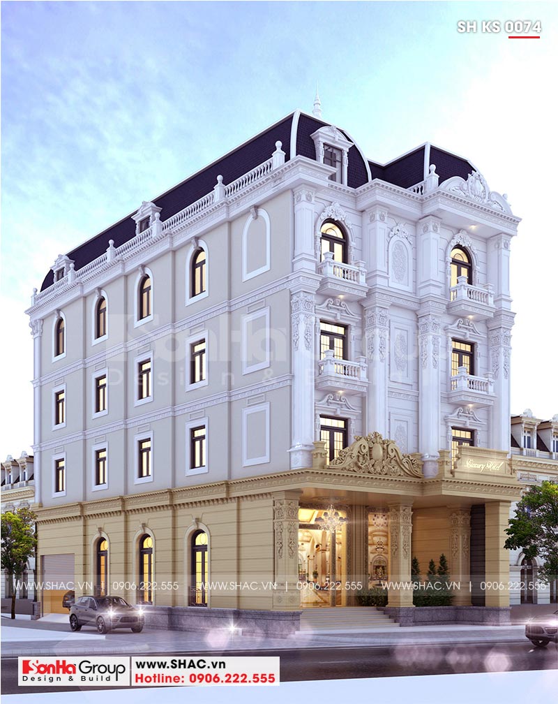 Mẫu khách sạn đẹp mini 2 tầng kiến trúc tân cổ điển tại Phú Yên 
