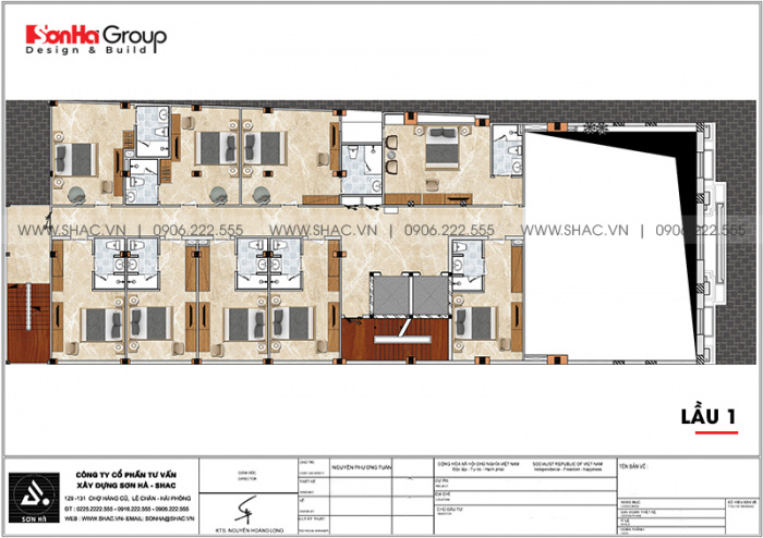 3 Bản vẽ lầu 1 khách sạn tân cổ điển 3 sao tại an giang sh ks 0077