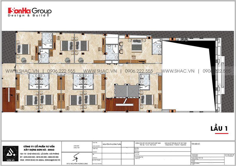 3 Bản vẽ lầu 1 khách sạn tân cổ điển 3 sao tại an giang sh ks 0077
