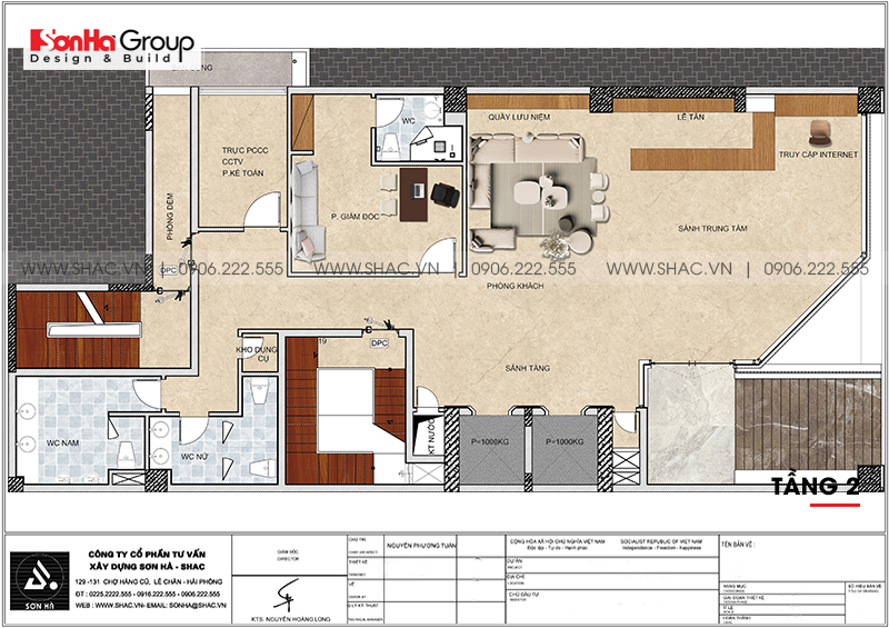 3 Bản vẽ tầng 2 khách sạn hiện đại mặt tiền 11,1m tại bình định sh ks 0073