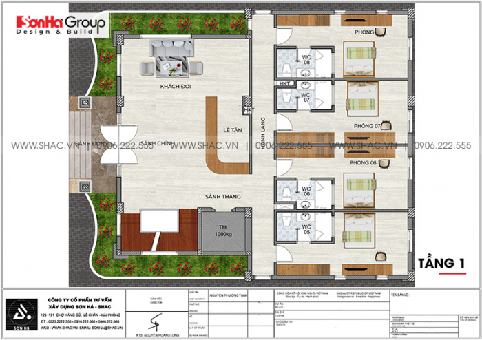 4 Bản vẽ tầng 1 khách sạn hiện đại mặt tiền 14,6m tại quảng ninh sh ks 0076
