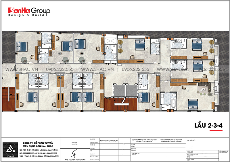 4 Mặt bằng lầu 2 3 4 khách sạn tân cổ điển mặt tiền 14,4m tại an giang sh ks 0077