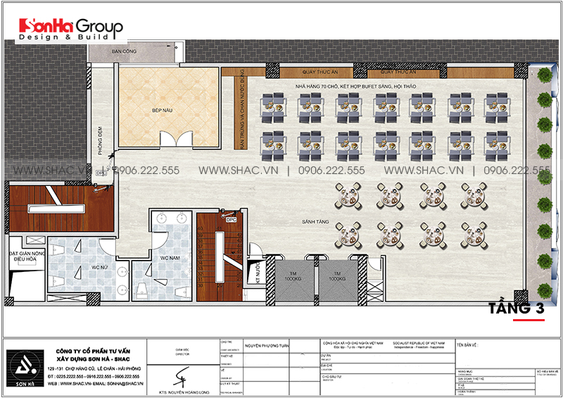 Bản vẽ mặt bằng công năng tầng 3 khách sạn hiện đại 3 sao tại Bình Định 