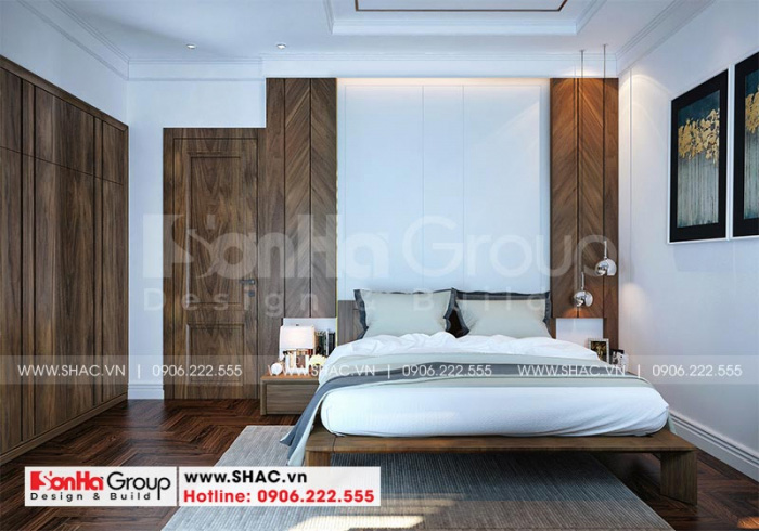Mẫu phòng ngủ đẹp cho biệt thự sử dụng chất liệu gỗ tự nhiên làm chủ đạo 
