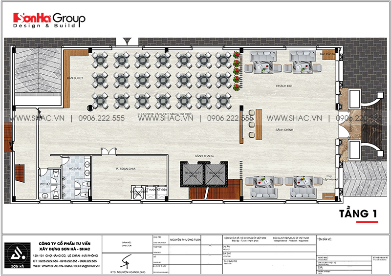 Bản vẽ công năng mặt bằng tầng 1 khách sạn tân cổ điển tiêu chuẩn 3 sao 