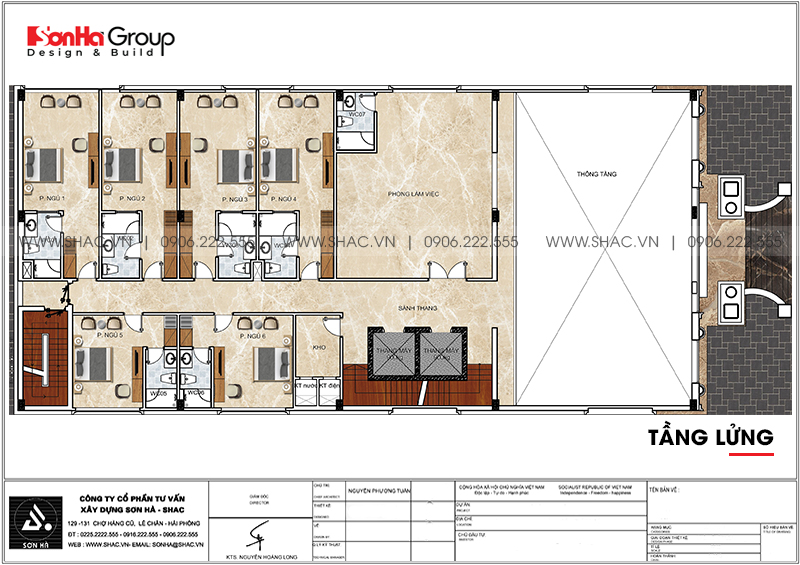 Bản vẽ công năng mặt bằng tầng lửng khách sạn tân cổ điển tiêu chuẩn 3 sao 