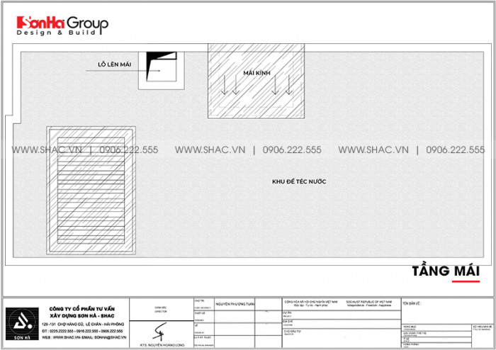 Mặt bằng bố trí công năng tầng mái nhà ống 2 mặt tiền 5x11,94m tại Hải Phòng 